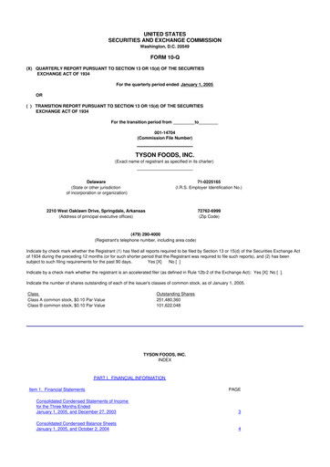 Thumbnail Tyson Foods
 10-Q Quarterly Report FY 