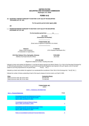 Thumbnail Tyson Foods
 10-Q Quarterly Report FY 