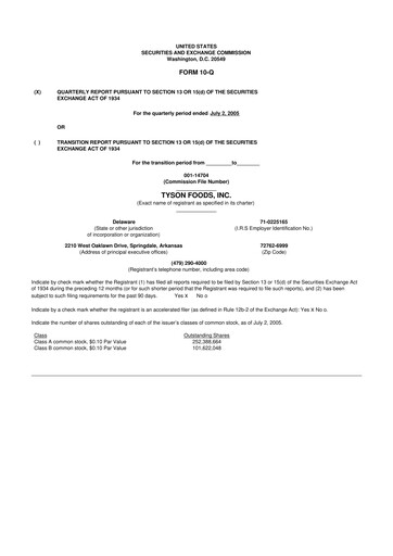 Thumbnail Tyson Foods
 10-Q Quarterly Report FY 
