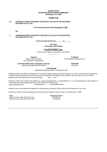 Thumbnail Tyson Foods
 10-Q Quarterly Report FY 