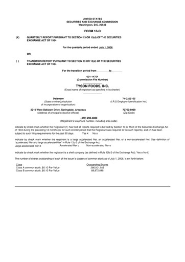 Thumbnail Tyson Foods
 10-Q Quarterly Report FY 