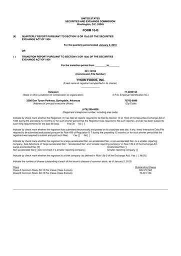 Thumbnail Tyson Foods
 10-Q Quarterly Report FY 