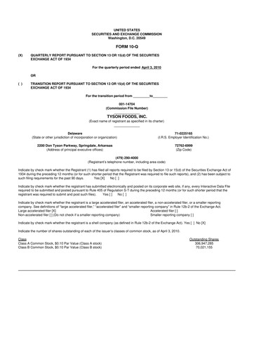 Thumbnail Tyson Foods
 10-Q Quarterly Report FY 