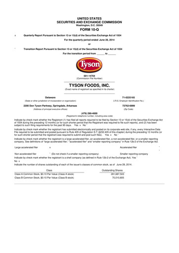 Thumbnail Tyson Foods
 10-Q Quarterly Report FY2014 