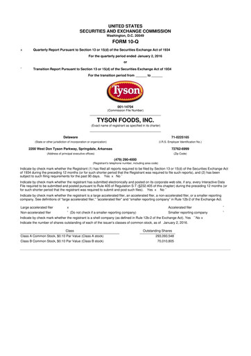 Thumbnail Tyson Foods
 10-Q Quarterly Report FY2016 