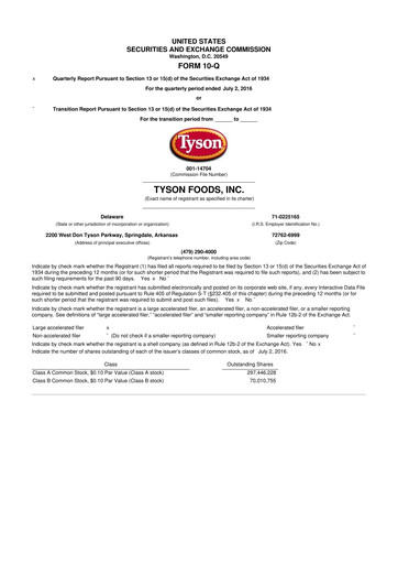 Thumbnail Tyson Foods
 10-Q Quarterly Report FY2016 