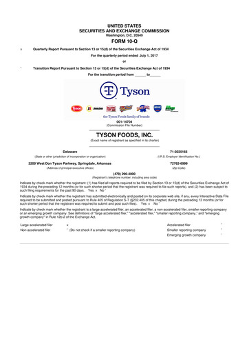 Thumbnail Tyson Foods
 10-Q Quarterly Report FY2017 