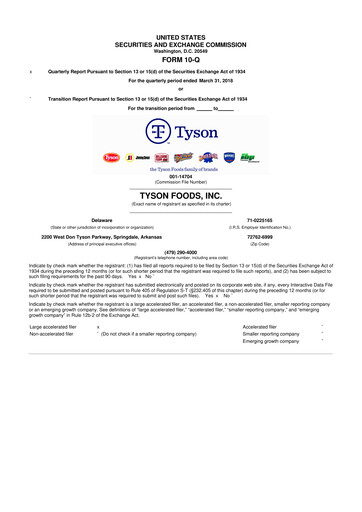 Thumbnail Tyson Foods
 10-Q Quarterly Report FY2018 