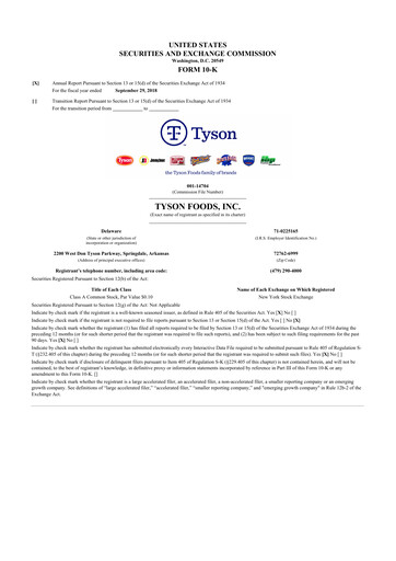 Thumbnail Tyson Foods
 10-K Annual Report 2018