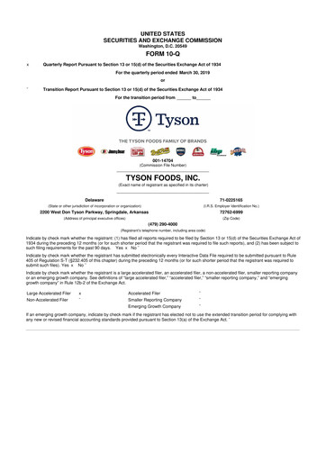 Thumbnail Tyson Foods
 10-Q Quarterly Report FY2019 