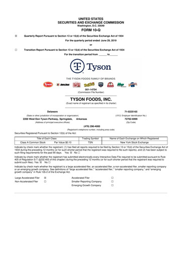 Thumbnail Tyson Foods
 10-Q Quarterly Report FY2019 