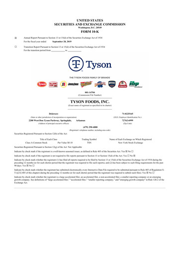 Thumbnail Tyson Foods
 10-K Annual Report 2019