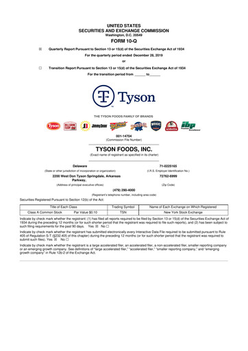 Thumbnail Tyson Foods
 10-Q Quarterly Report FY2020 