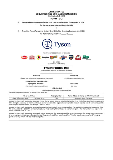 Thumbnail Tyson Foods
 10-Q Quarterly Report FY2020 