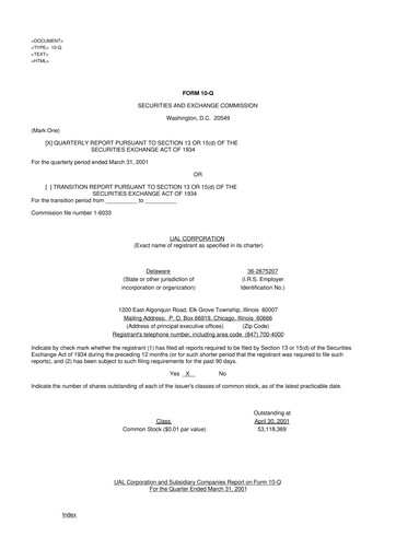 Thumbnail United Airlines Holdings
 10-Q Quarterly Report FY 