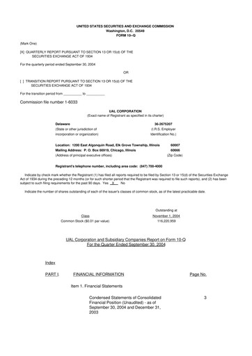 Thumbnail United Airlines Holdings
 10-Q Quarterly Report FY 