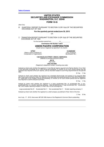 Thumbnail Union Pacific Corporation 10-Q Quarterly Report FY2015 