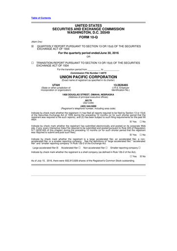 Thumbnail Union Pacific Corporation 10-Q Quarterly Report FY2016 