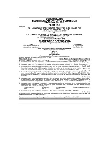 Thumbnail Union Pacific Corporation 10-K Annual Report 2016