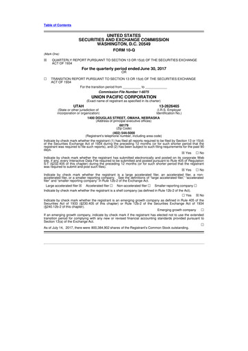 Thumbnail Union Pacific Corporation 10-Q Quarterly Report FY2017 