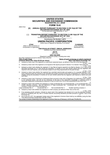 Thumbnail Union Pacific Corporation 10-K Annual Report 2017