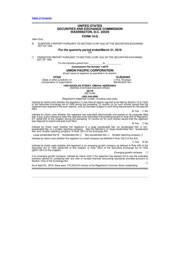 Thumbnail Union Pacific Corporation 10-Q Quarterly Report FY2018 