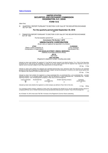 Thumbnail Union Pacific Corporation 10-Q Quarterly Report FY2018 