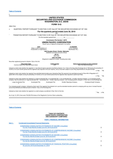 Thumbnail Union Pacific Corporation 10-Q Quarterly Report FY2019 