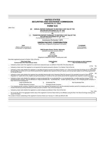 Thumbnail Union Pacific Corporation 10-K Annual Report 2019