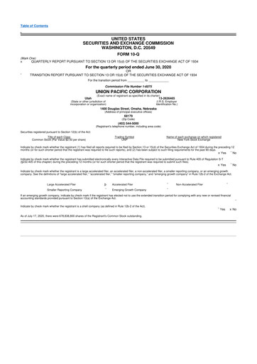 Thumbnail Union Pacific Corporation 10-Q Quarterly Report FY2020 