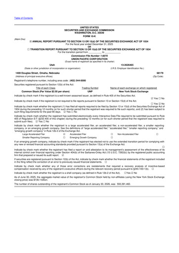 Vorschaubild Union Pacific Corporation 10-K Jahresbericht 2025