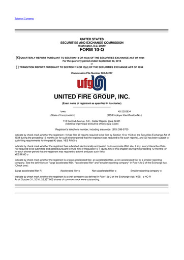 Thumbnail United Fire Group 10-Q Quarterly Report FY2016 