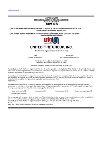 Thumbnail United Fire Group 10-Q Quarterly Report FY2018 