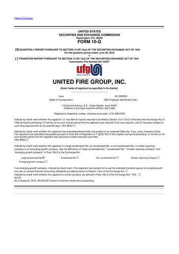 Thumbnail United Fire Group 10-Q Quarterly Report FY2018 
