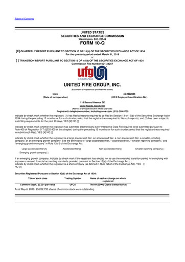 Thumbnail United Fire Group 10-Q Quarterly Report FY2019 