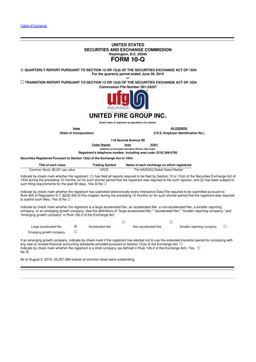 Thumbnail United Fire Group 10-Q Quarterly Report FY2019 