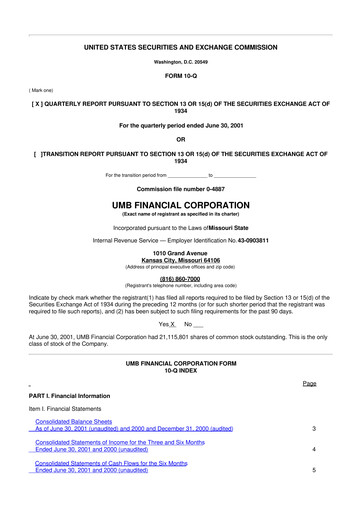 Thumbnail UMB Financial 10-Q Quarterly Report FY 