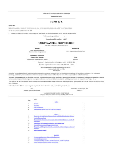 Thumbnail UMB Financial 10-K Annual Report 