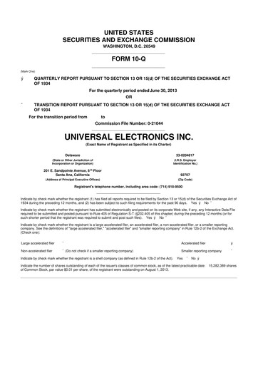 Miniature Universal Electronics 10-Q Rapport trimestriel  