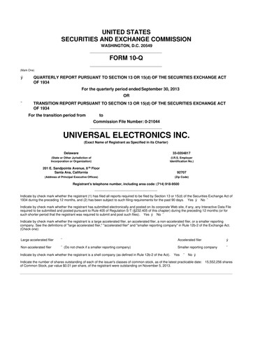 Miniature Universal Electronics 10-Q Rapport trimestriel  