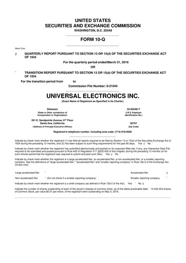 Miniature Universal Electronics 10-Q Rapport trimestriel  