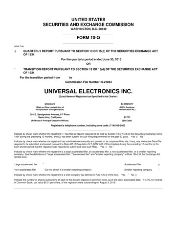 Miniature Universal Electronics 10-Q Rapport trimestriel  