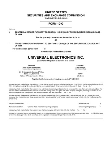 Miniature Universal Electronics 10-Q Rapport trimestriel  