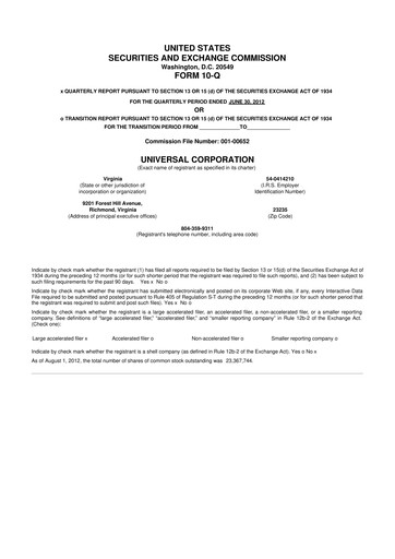 Thumbnail Universal Corporation
 10-Q Quarterly Report FY2013 