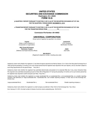 Thumbnail Universal Corporation
 10-Q Quarterly Report FY2014 