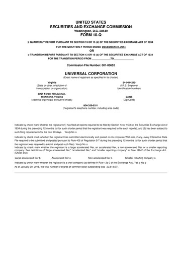 Thumbnail Universal Corporation
 10-Q Quarterly Report FY2015 