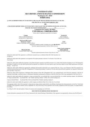 Thumbnail Universal Corporation
 10-K Annual Report 2015