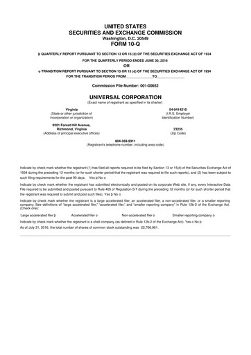 Thumbnail Universal Corporation
 10-Q Quarterly Report FY2017 