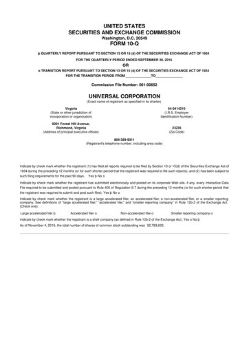 Thumbnail Universal Corporation
 10-Q Quarterly Report FY2017 