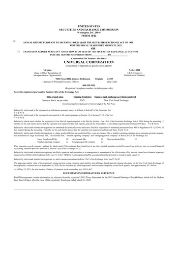 Thumbnail Universal Corporation
 10-K Annual Report 2021